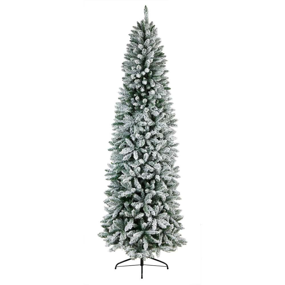 Nearly Natural Flocked Montreal Fir 108inH Slim Artificial Christmas Tree With Bendable Branches, 108inH x 35inW x 35inD, Green MPN:T4495