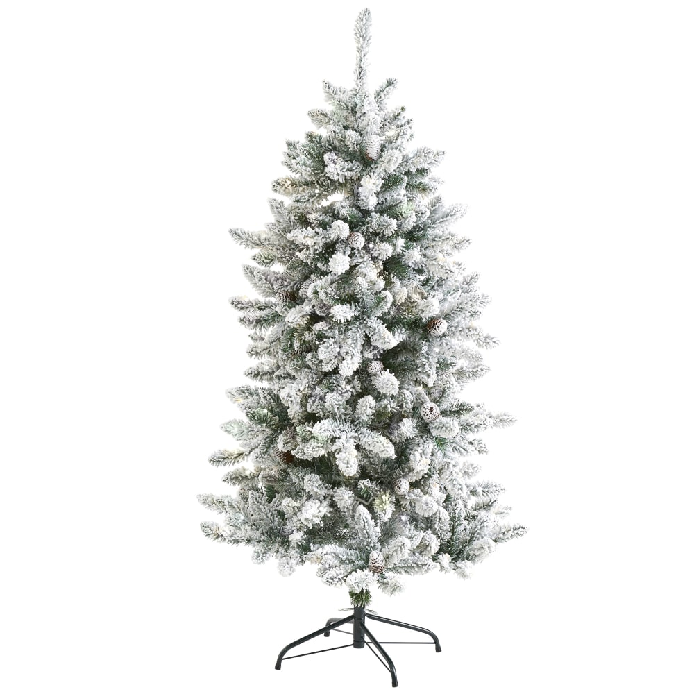 Nearly Natural Flocked Livingston Fir 60inH Artificial Christmas Tree With Pine Cones And Bendable Branches, 60inH x 34inW x 34inD, Green MPN:T4496