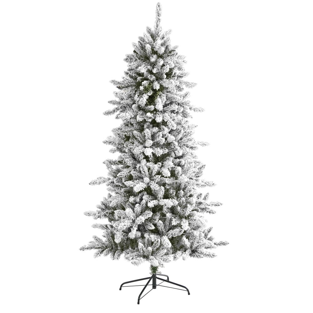 Nearly Natural Flocked Livingston Fir 72inH Artificial Christmas Tree With Pine Cones And Bendable Branches, 72inH x 38inW x 38inD, Green MPN:T4497