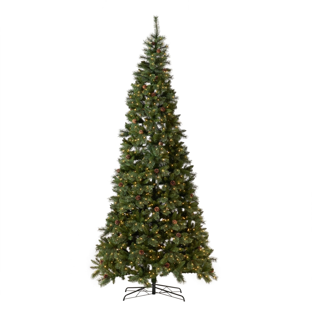 Nearly Natural White Mountain Pine 132inH Artificial Christmas Tree With Pine Cones, LED Lights And Bendable Branches, 132inH x 34inW x 34inD, Green MPN:T4538
