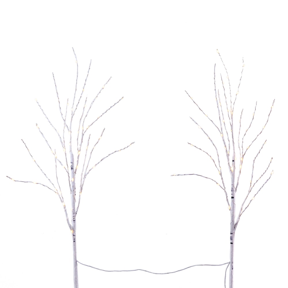 Nearly Natural White Birch 30inH Artificial Christmas Trees With Micro LED Lights, 30inH x 15inW x 1inD, Green, Set Of 2 Trees MPN:T4563