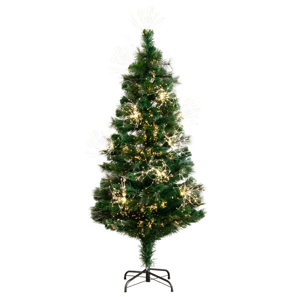 Nearly Natural Pine 60inH Artificial Fiber Optic Christmas Tree With LED Lights, 60inH x 24inW x 24inD, Green MPN:T4565