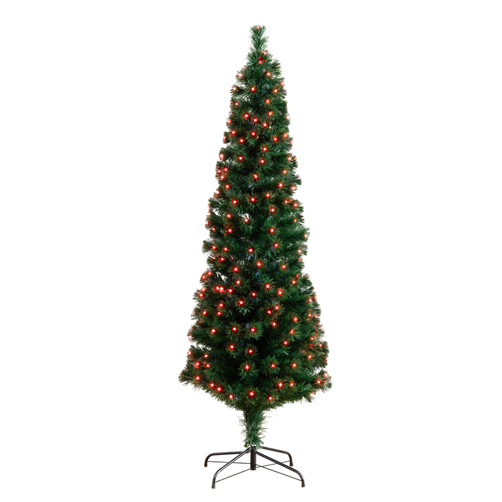 Nearly Natural Pine 72inH Artificial Fiber Optic Christmas Tree With LED Lights, 72inH x 22inW x 22inD, Green MPN:T4566
