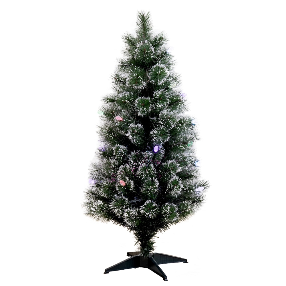 Nearly Natural Snowy Pine 48inH Artificial Fiber Optic Christmas Tree With LED Lights, 48inH x 20inW x 20inD, Green MPN:T4567