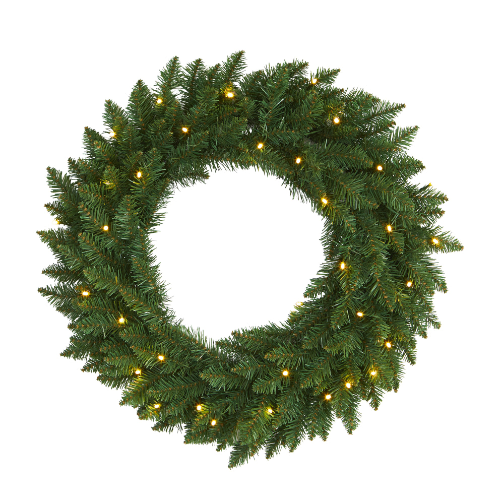 Nearly Natural 24inH Pine Artificial Christmas Wreath With 35 LED Lights, 24in x 5in, Green MPN:W1110