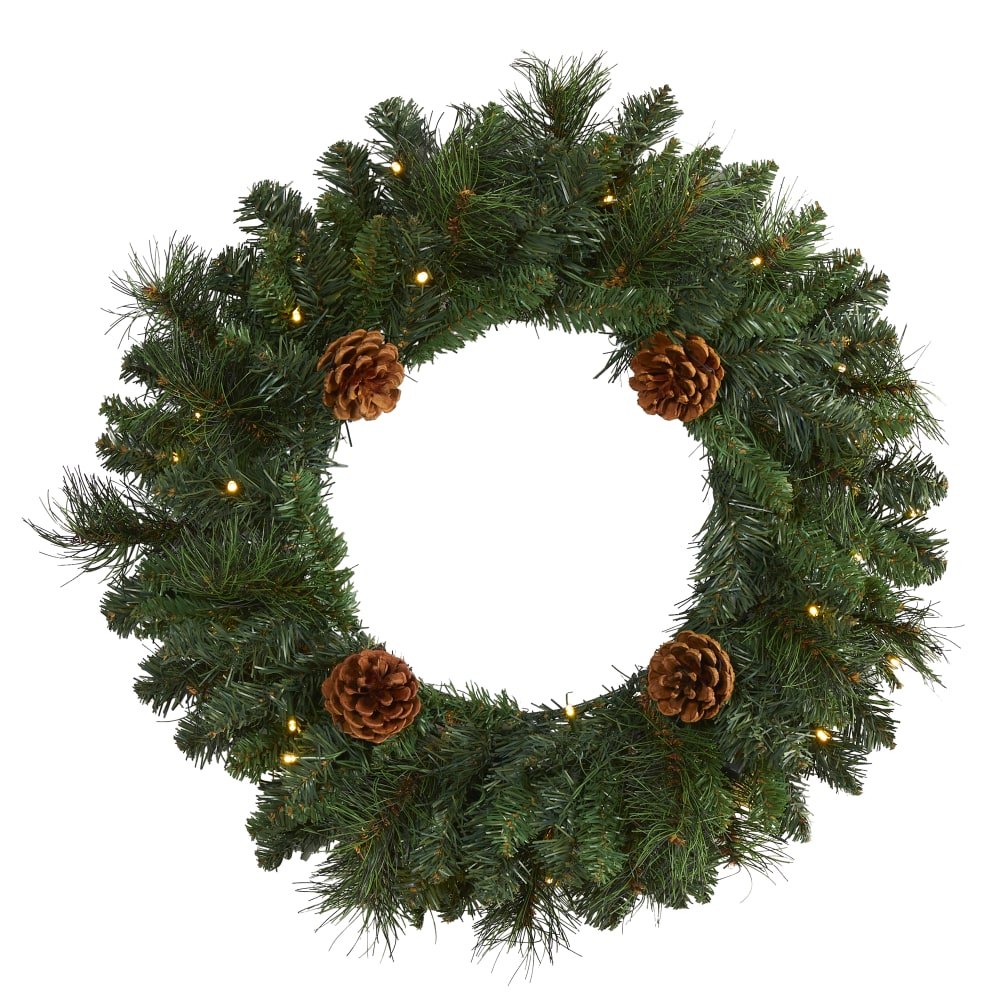 Nearly Natural Pine Artificial Christmas Wreath With 35 LED Lights, 20in x 4in, Green MPN:W1116