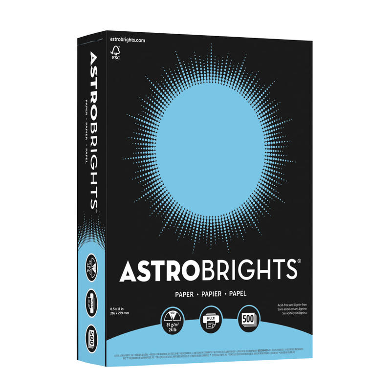 Astrobrights Color Multi-Use Printer & Copy Paper, 1 Ream, Lunar Blue, Letter (8.5in x 11in), 500 Sheets Per Ream, 24 Lb, 94 Brightness MPN:21528