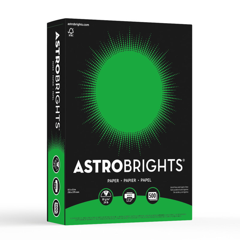 Astrobrights Color Multi-Use Printer & Copy Paper, Gamma Green, Letter (8.5in x 11in), 500 Sheets Per Ream, 24 Lb, 94 Brightness (Min Order Qty 5) MPN:21548