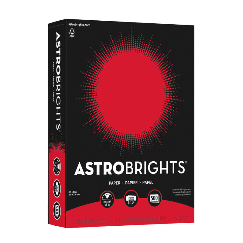 Astrobrights Color Multi-Use Printer & Copy Paper, Re-Entry Red, Letter (8.5in x 11in), 500 Sheets Per Ream, 24 Lb, 94 Brightness (Min Order Qty 5) MPN:21558