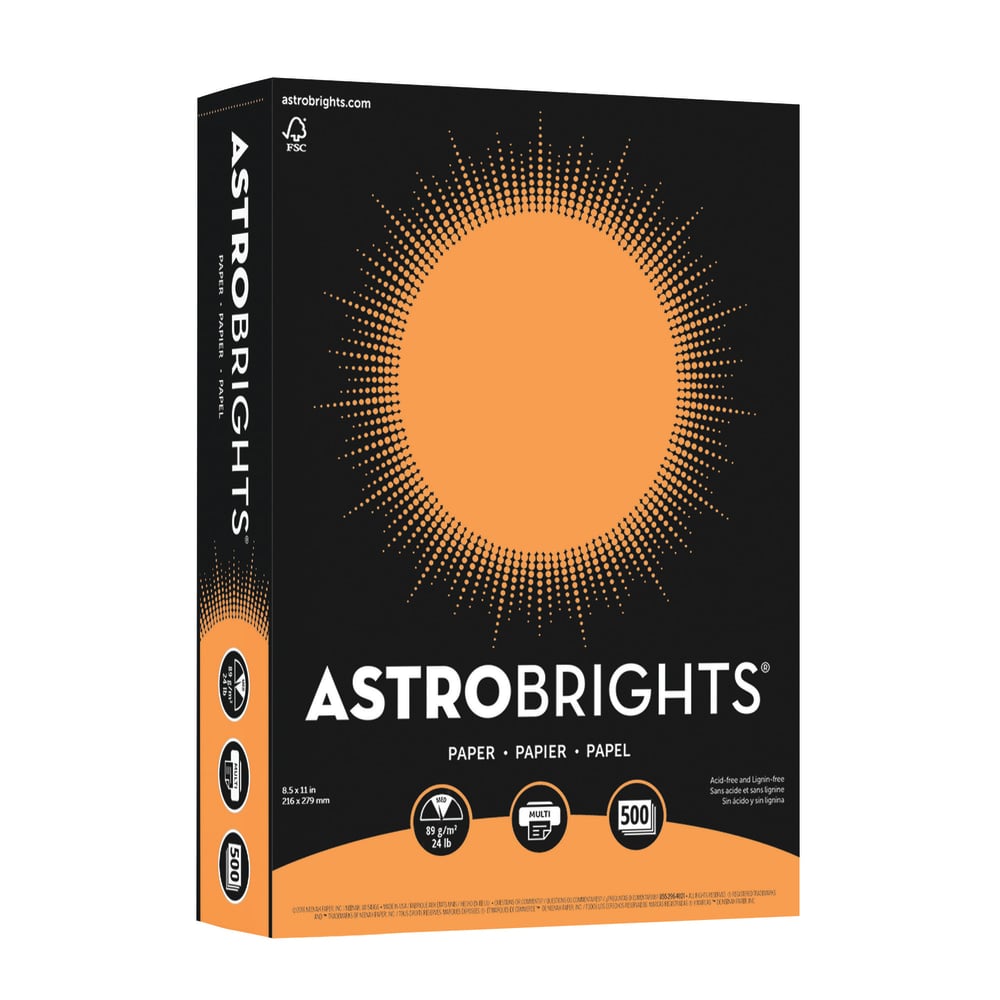 Astrobrights Color Multi-Use Printer & Copy Paper, 1 Ream, Cosmic Orange, Letter (8.5in x 11in), 500 Sheets Per Ream, 24 Lb, 94 Brightness MPN:21658