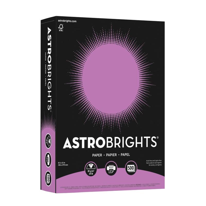Astrobrights Color Multi-Use Printer & Copy Paper, 1 Ream, Planetary Purple, Letter (8.5in x 11in), 500 Sheets Per Ream, 24 Lb, 94 Brightness MPN:21678