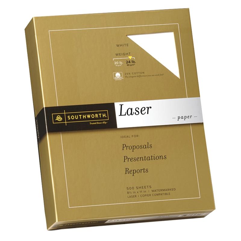 Southworth 25% Cotton Laser Paper, 8 1/2in x 11in, 24 Lb, White, Box Of 500 (Min Order Qty 2) MPN:31-724-10