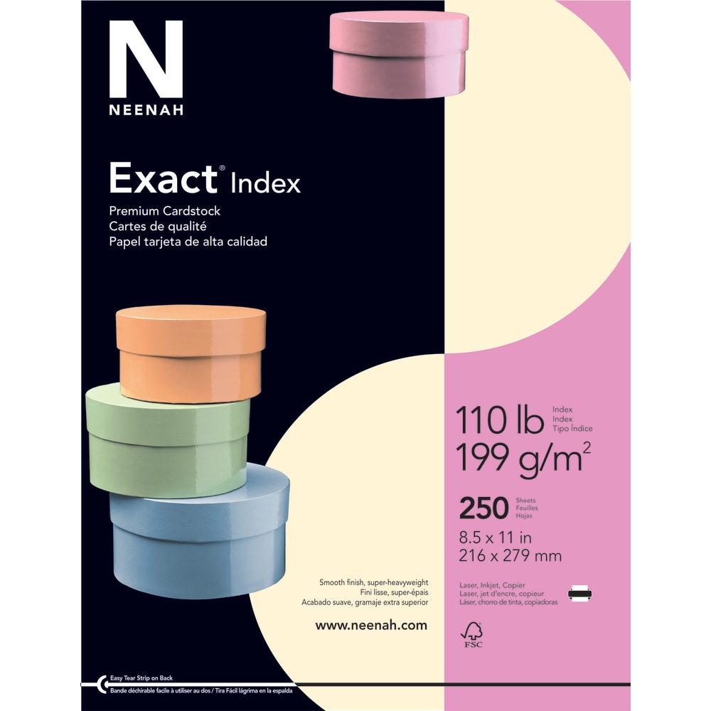 Neenah Exact Index Card Stock, 8 1/2in x 11in, 110 Lb., Ivory, Pack Of 250 Sheets MPN:49581