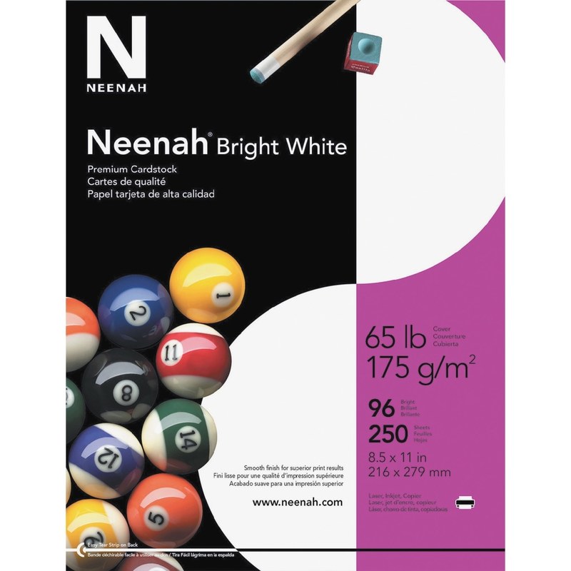 Neenah Premium Card Stock, Bright White, Letter (8.5in x 11in), 65 Lb, Pack Of 250 (Min Order Qty 5) MPN:91904
