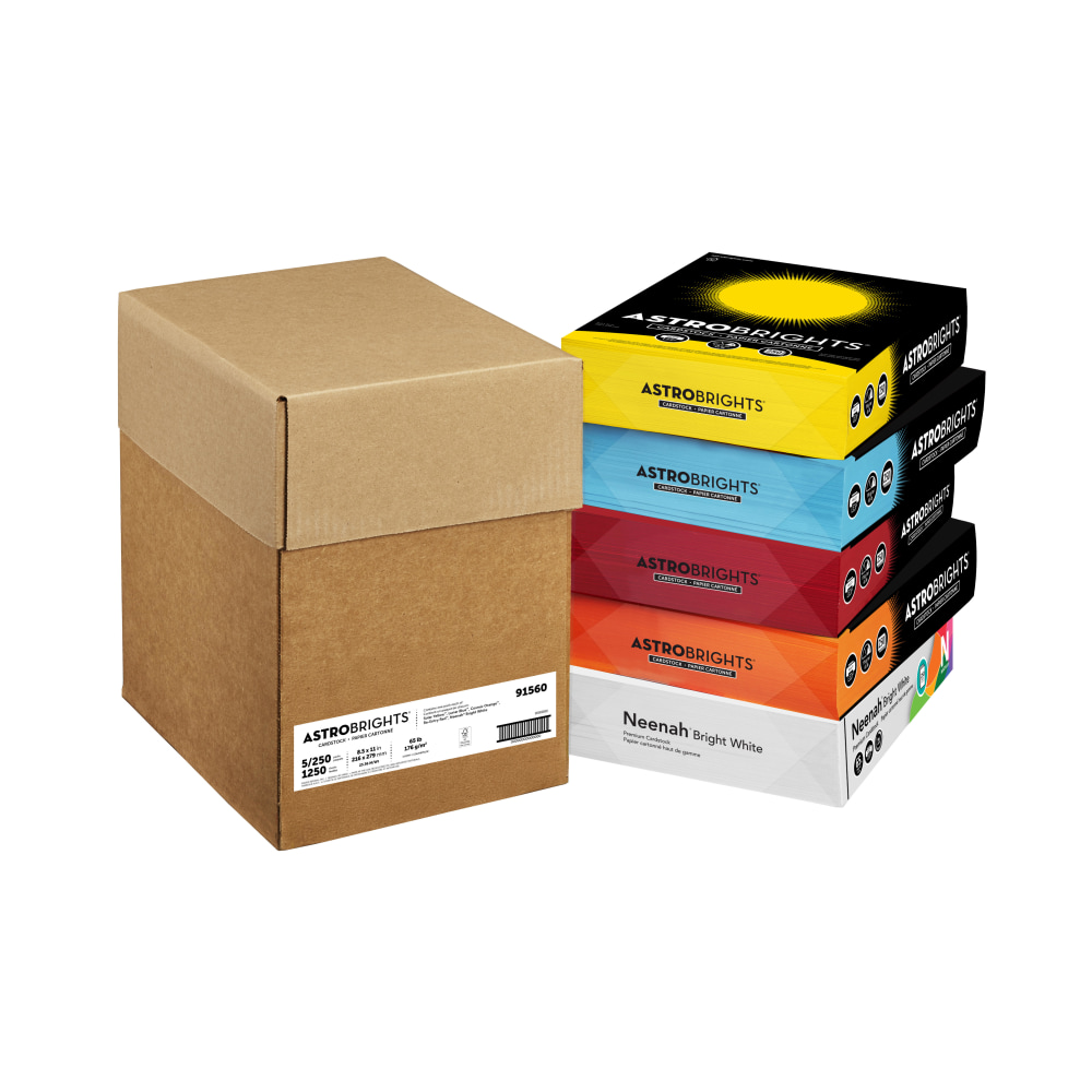 Astrobrights Cardstock, Assorted Colors, Letter (8-1/2in x 11in), 65 Lb, 250 Sheets Per Ream, Case Of 5 Reams MPN:91560
