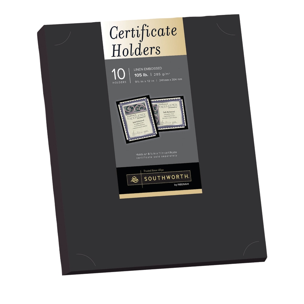 Southworth Certificate Holders, 9 1/2in x 12in, Black, Pack Of 10 (Min Order Qty 7) MPN:PF18