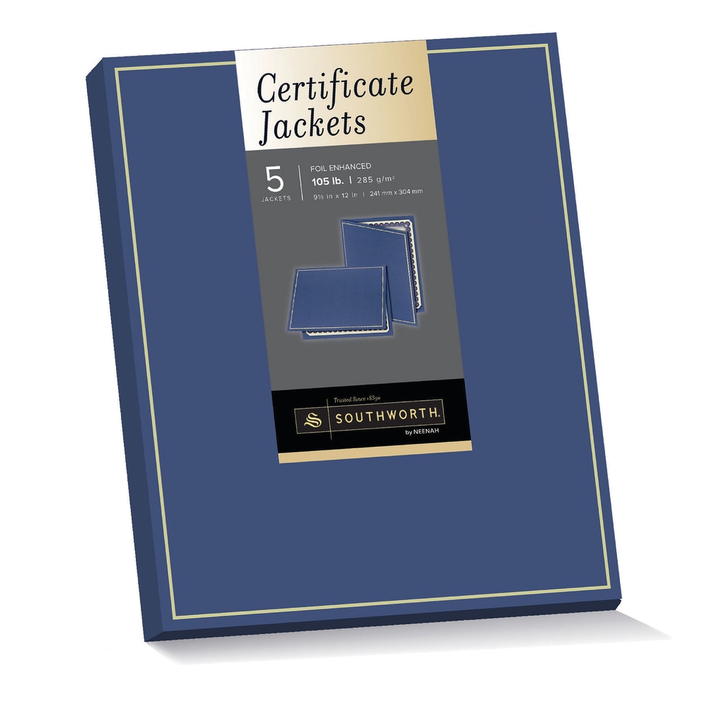 Southworth Certificate Jackets, Navy/Gold Foil Border, Pack Of 5 (Min Order Qty 4) MPN:PF6