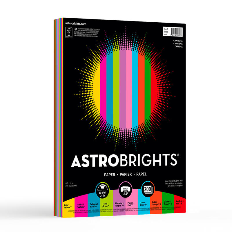 Astrobrights Color Multi-Use Printer & Copy Paper, Vintage Assortment, Letter (8.5in x 11in), 200 Sheets Per Pack, 24 Lb, 94 Brightness (Min Order Qty 6) MPN:20008