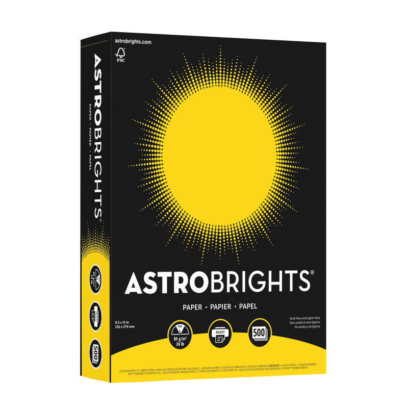 Astrobrights Color Multi-Use Printer & Copy Paper, Solar Yellow, Letter (8.5in x 11in), 500 Sheets Per Ream, 24 Lb, 94 Brightness (Min Order Qty 5) MPN:21538