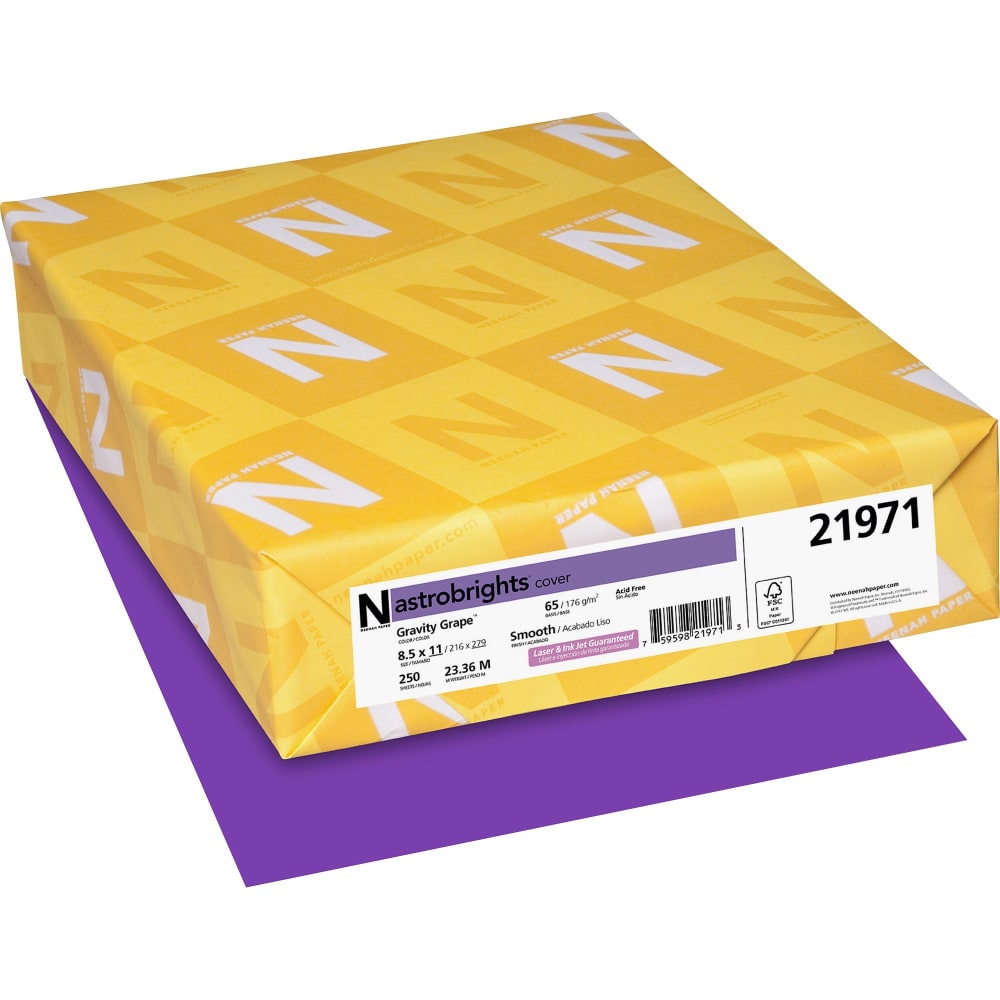Wausau Astrobrights Multi-Use Card Stock, Gravity Grape, Letter (8.5in x 11in), 65 Lb, Pack Of 250 (Min Order Qty 3) MPN:21971