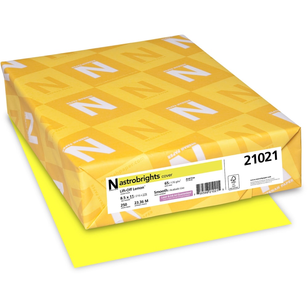 Astrobrights Color Card Stock, Lemon, Letter (8.5in x 11in), 65 lb, Pack Of 250 (Min Order Qty 3) MPN:21021