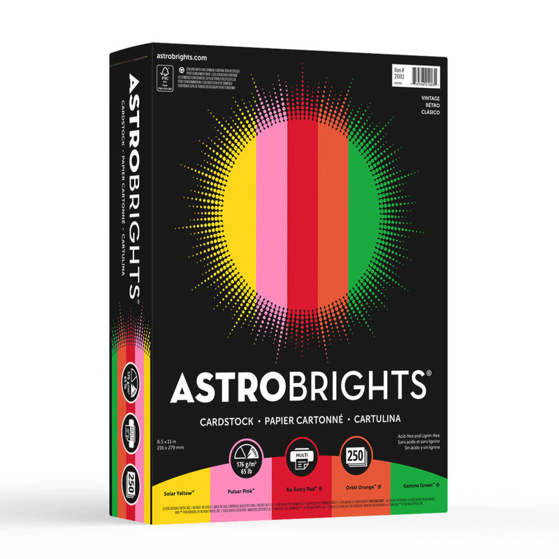 Astrobrights Color Card Stock, Vintage Assortment, Letter (8.5in x 11in), 65 Lb, Pack Of 250 (Min Order Qty 4) MPN:21003
