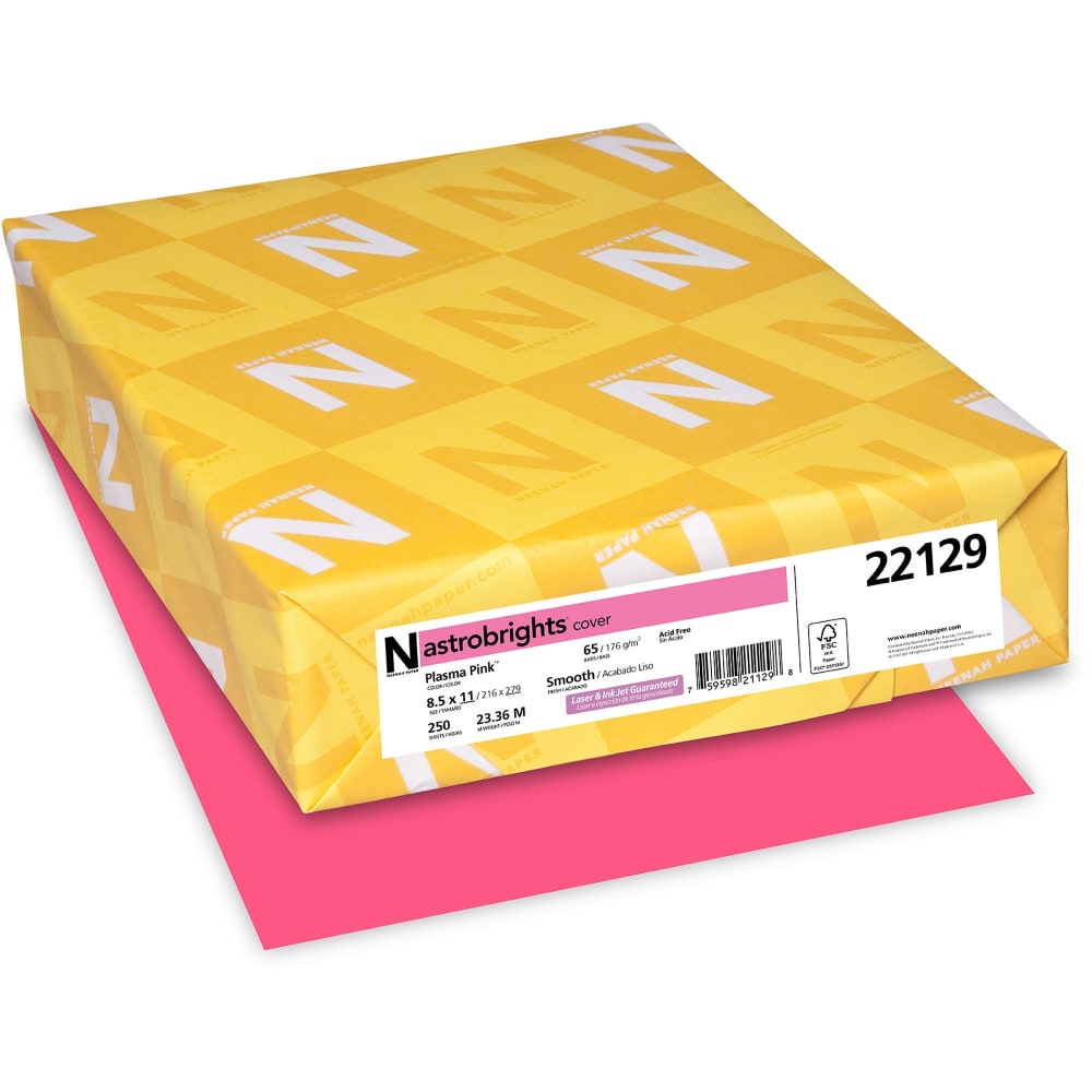 Neenah Astrobrights Multi-Use Card Stock, Pink, Letter (8.5in x 11in), 65 Lb, Pack Of 250 (Min Order Qty 4) MPN:22129