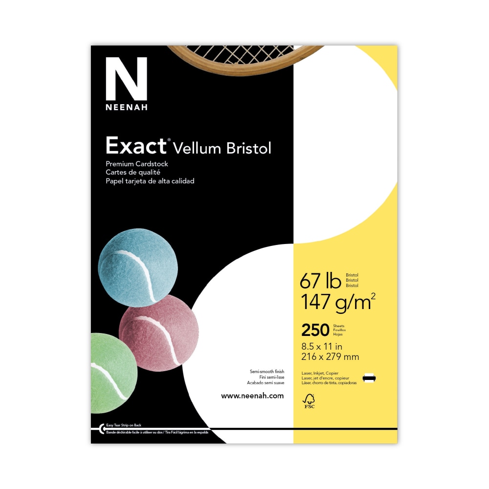 Exact Vellum Bristol Card Stock, White, Letter (8.5in x 11in), 67 Lb, Pack Of 250 (Min Order Qty 7) MPN:80211