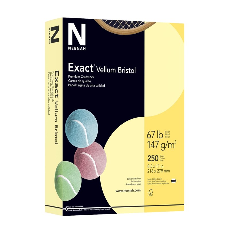 Exact Vellum Bristol Card Stock, Canary, Letter (8.5in x 11in), 67 Lb, Pack Of 250 (Min Order Qty 7) MPN:81338