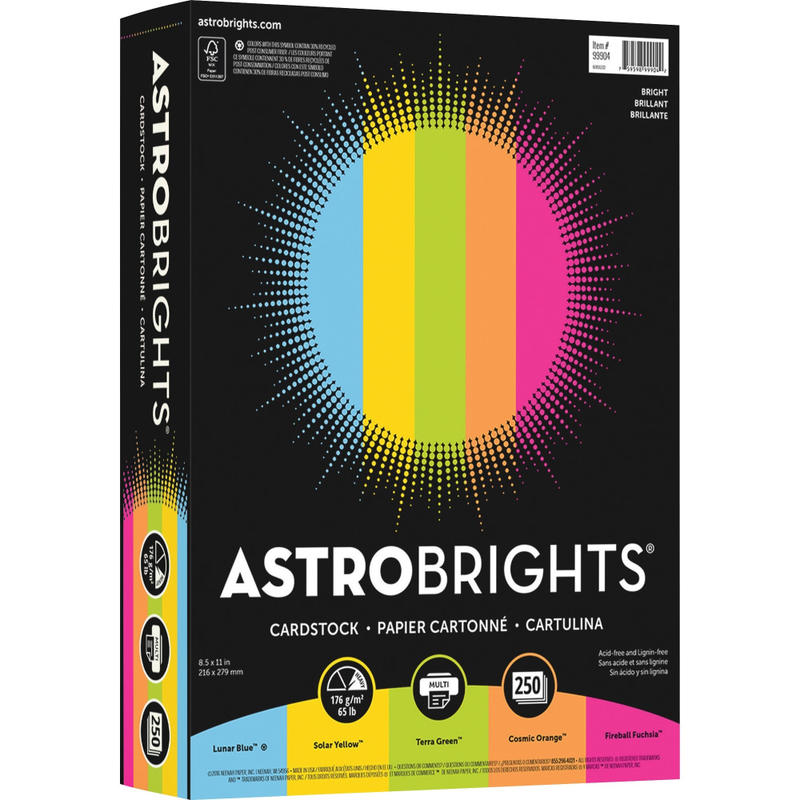 Astrobrights Color Card Stock - 5 Assorted Colours - 8 1/2inx11in - High-impact, Durable, Printable, Aci - 99904 MPN:99904