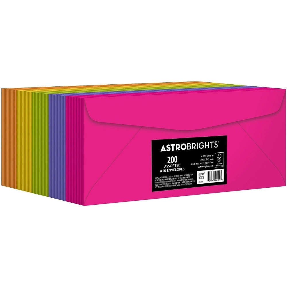 Astrobrights No. 10 Colored Envelopes - Multipurpose - #10 - 24 lb - Assorted - 200 / Pack MPN:92109