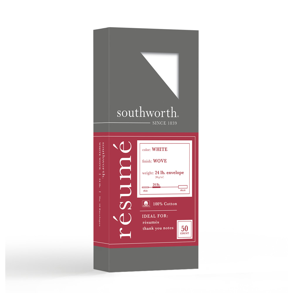 Southworth #10 Envelopes, 100% Cotton, 24 Lb, Gummed Seal, 100% Recycled, White, Pack Of 50 MPN:R14-10L/3/6