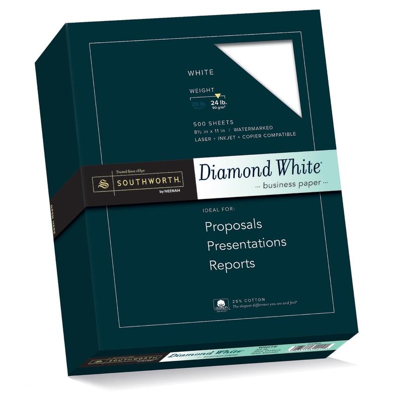 Southworth Diamond White 25% Cotton Business Paper, 8 1/2in x 11in, 24 Lb, White, Box Of 500 (Min Order Qty 2) MPN:31-224-10