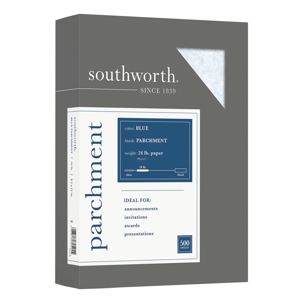 Southworth Parchment Specialty Paper, 8 1/2in x 11in, 24 Lb., Blue, Pack Of 500 MPN:964C