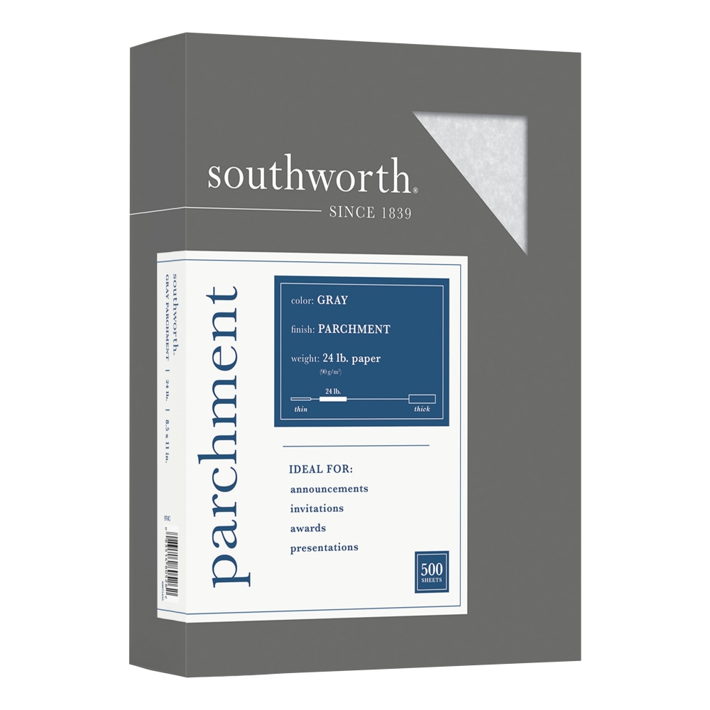 Southworth Parchment Specialty Paper, 24 Lb., 8 1/2in x 11in, Gray, Pack Of 500 (Min Order Qty 3) MPN:974C
