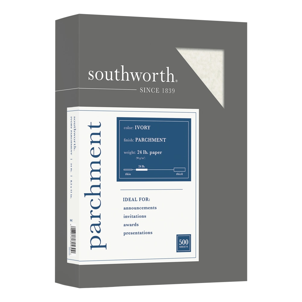 Southworth Fine Business Parchment Paper, 24 Lb,  8 1/2in x 11in,  Ivory, Pack Of 500 sheets (Min Order Qty 3) MPN:984C/2/4