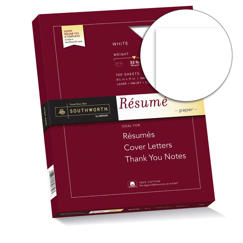 Southworth 100% Cotton Resume Paper, 8 1/2in x 11in, 32 Lb, 100% Recycled, White, Pack Of 100 MPN:RD18CF/3/12
