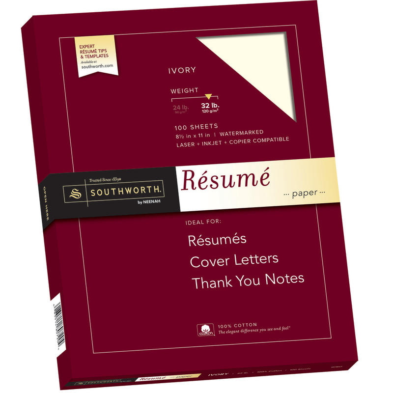 Southworth 100% Cotton Resume Paper, 8 1/2in x 11in, 32 Lb, 100% Recycled, Ivory, Pack Of 100 (Min Order Qty 4) MPN:RD18ICF/3/12