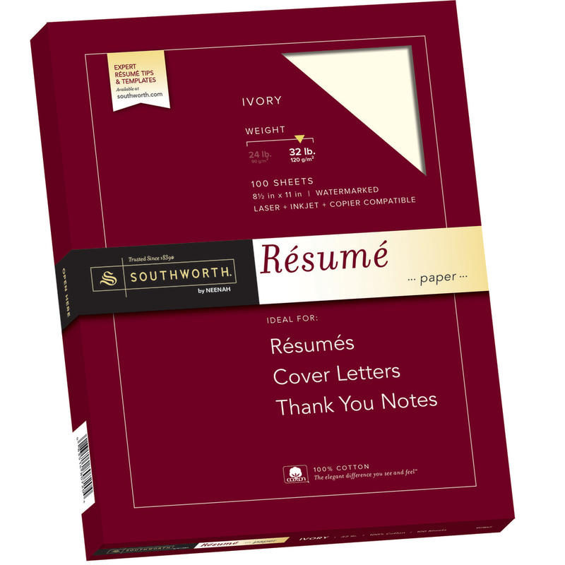 Southworth 100% Cotton Resume Paper, 8 1/2in x 11in, 32 Lb, 100% Recycled, Ivory, Pack Of 100 MPN:RD18ICF