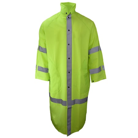 Hi-Vis Long Rain Coat, PVC Coated Polyester Knit, Hi-Vis Lime, XL MPN:10187-31-1-HLI-XL