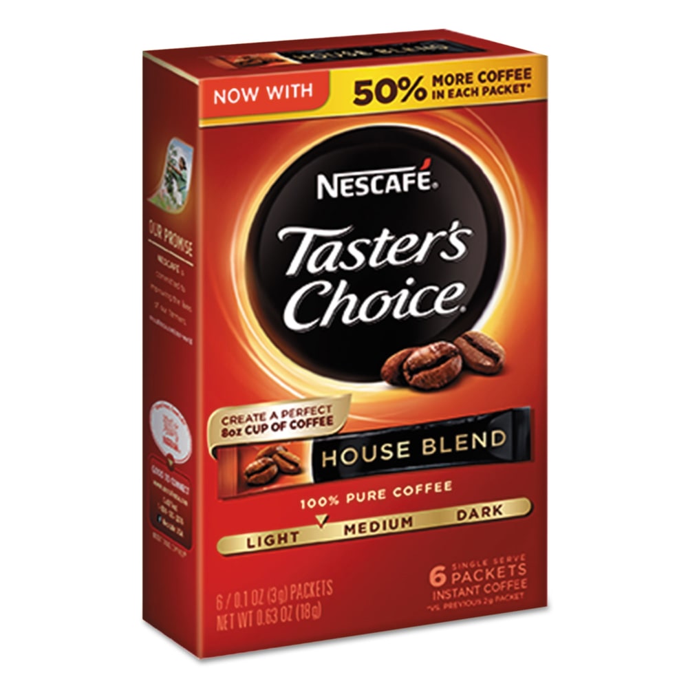 Nescafe Tasters Choice Decaf House Blend Instant Coffee, 0.1 Oz, 6 Sticks Per Box, Carton Of 12 Boxes MPN:12303916