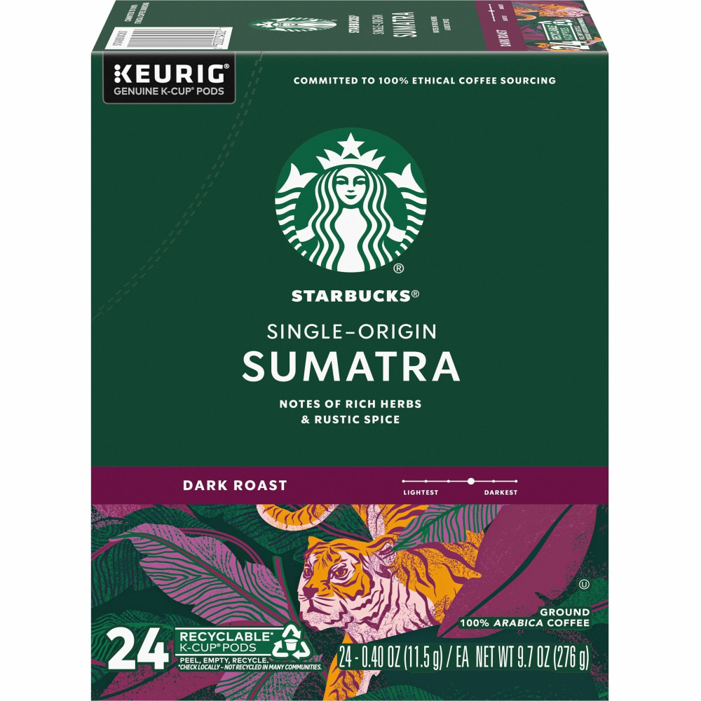 Starbucks K-Cup Sumatra Coffee - Compatible with Keurig Brewer - Dark - K-Cup - Sumatra - 24 / Box MPN:91281