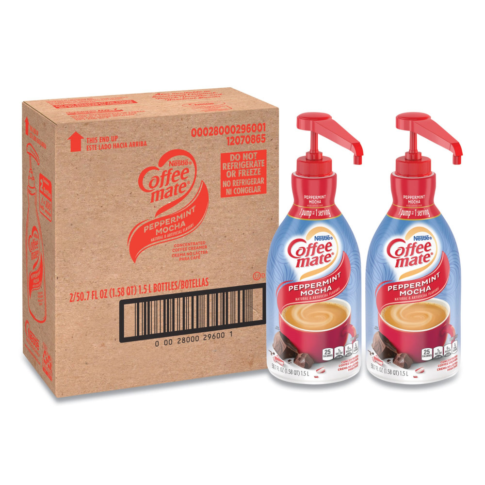 Nestle Coffee mate Liquid Creamer Pump Bottle, Peppermint Mocha, 1.5 L, Carton Of 2 Bottles MPN:12070865