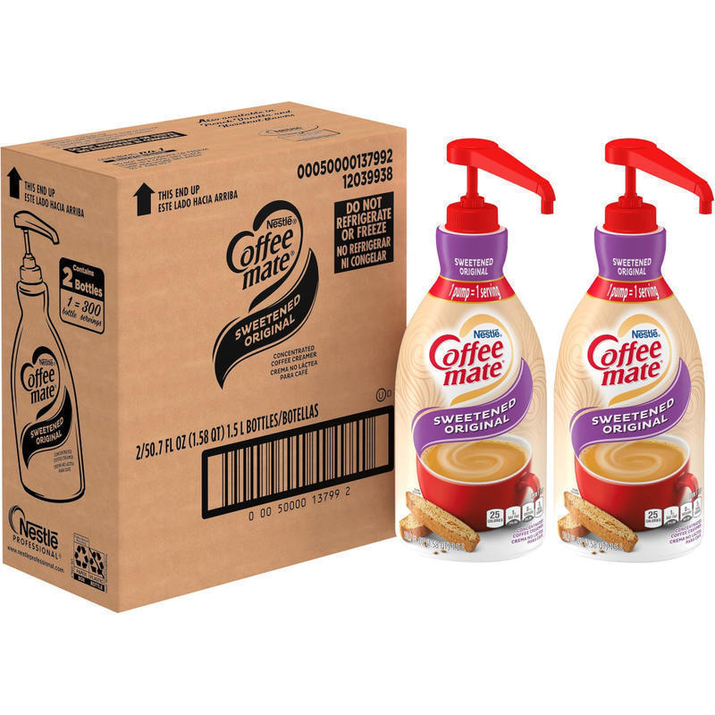 Coffee mate Sweetened Original Liquid Concentrate Coffee Creamer, 50.7 Oz, Pump Bottle, 13799CT, 2/Carton MPN:13799CT