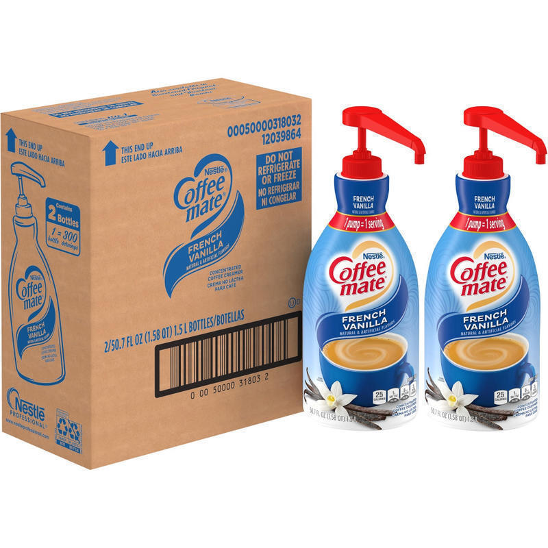 Coffee Mate French Vanilla Concentrated Coffee Creamer Pump, 1.5 L (50.72 Oz), Carton Of 2 Bottles MPN:31803CT