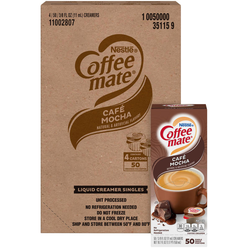 Coffee mate Cafe Mocha Nondairy Liquid Creamer Singles - Cafe Mocha Flavor - 0.38 fl oz (11 mL) - 200 Serving - 50/Box - 4 / Carton MPN:35115CT