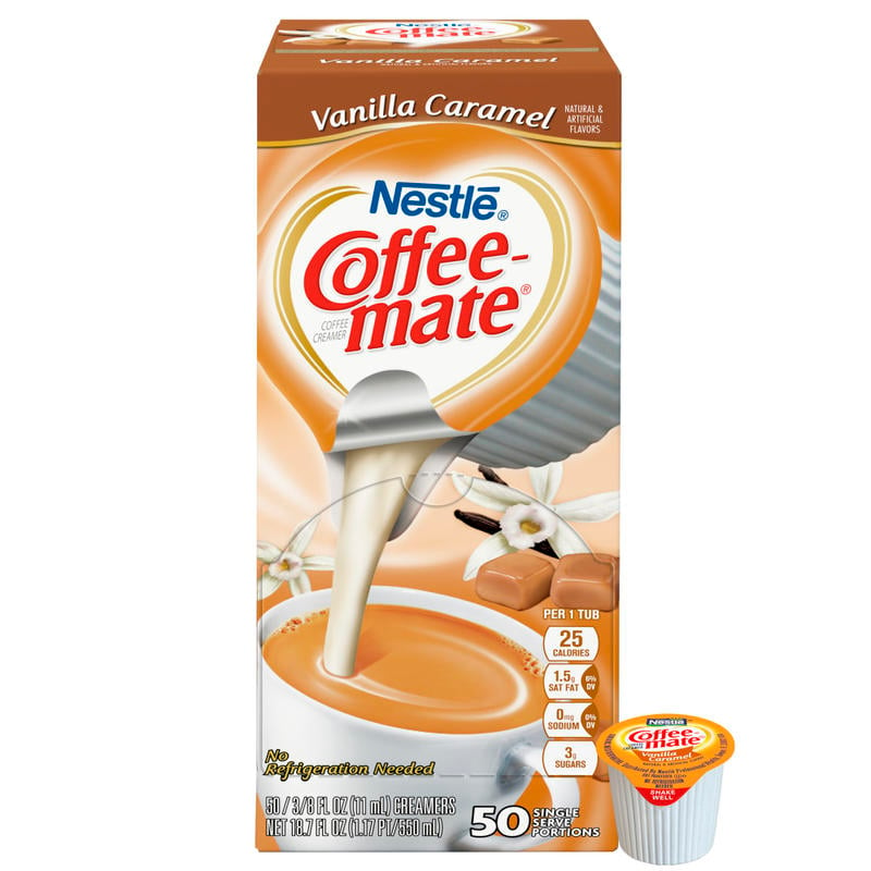 Nestle Coffee-mate Liquid Creamer, Vanilla Caramel Flavor, 0.38 Oz Single Serve x 50 (Min Order Qty 8) MPN:79129
