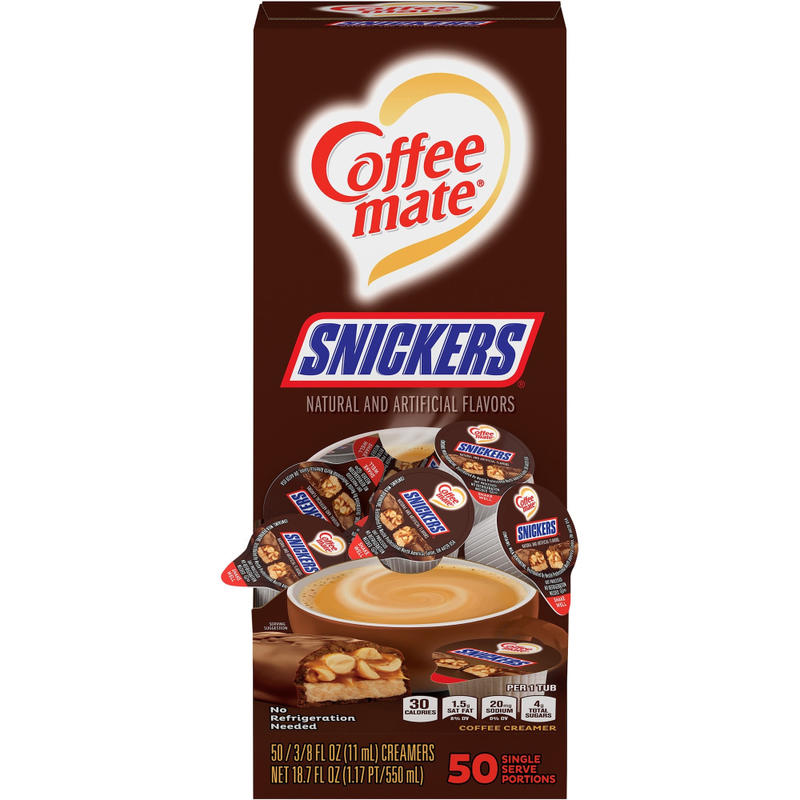 Coffee-Mate Liquid Coffee Creamer Tub Singles, 0.38 Oz, Snickers Flavor, Pack Of 50 Singles MPN:NES61425