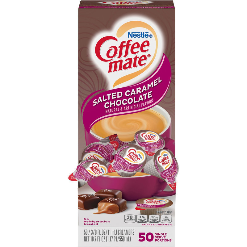 Nestle Coffee-mate Liquid Creamer, Salted Caramel Chocolate Flavor, 0.38 Oz Single Serve, 50/Pack MPN:NES77197