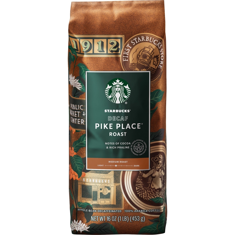 Starbucks Pike Place Decaf Whole Bean Coffee - Medium - 16 oz - Pike Place Roast - Decaffeinated - 6 / Carton MPN:12540222CT